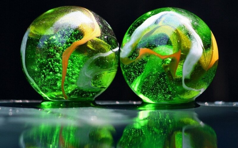 Green Glass Marbles — Dramatic, Photograph, Reflection