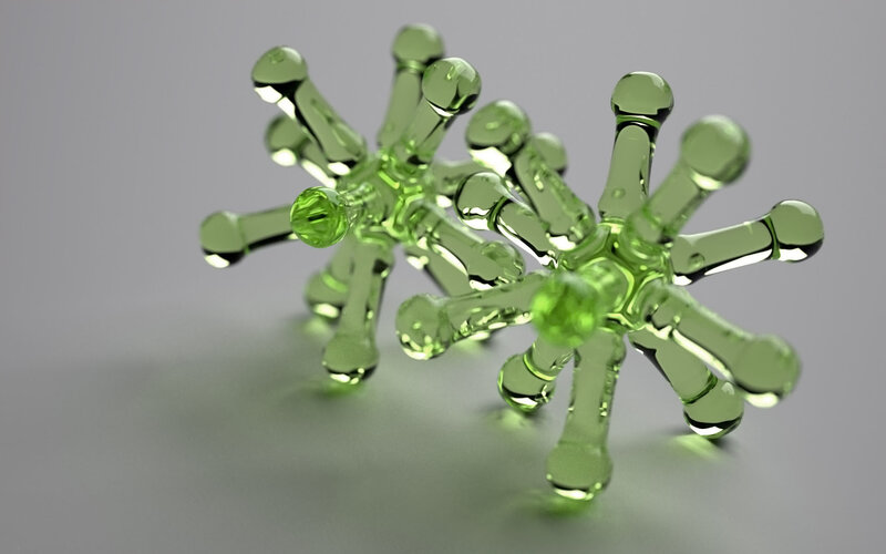 green glass molecular models