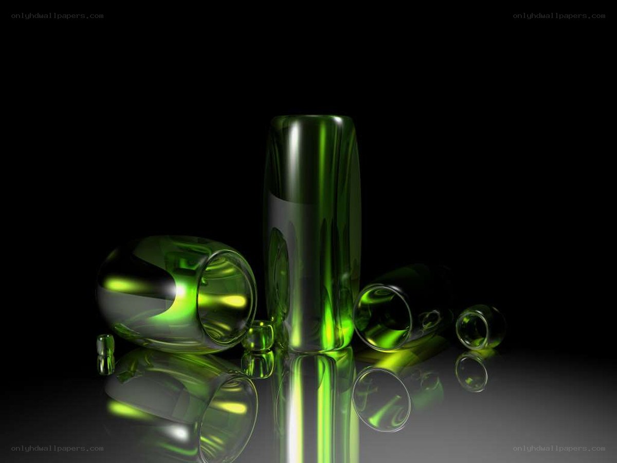 green glass objects on black