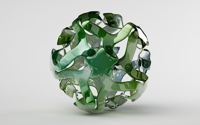 Green Glass Sculpture — Calm, 3d Render, Abstract