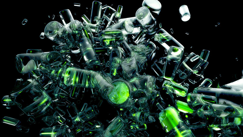 green glass shards explosion