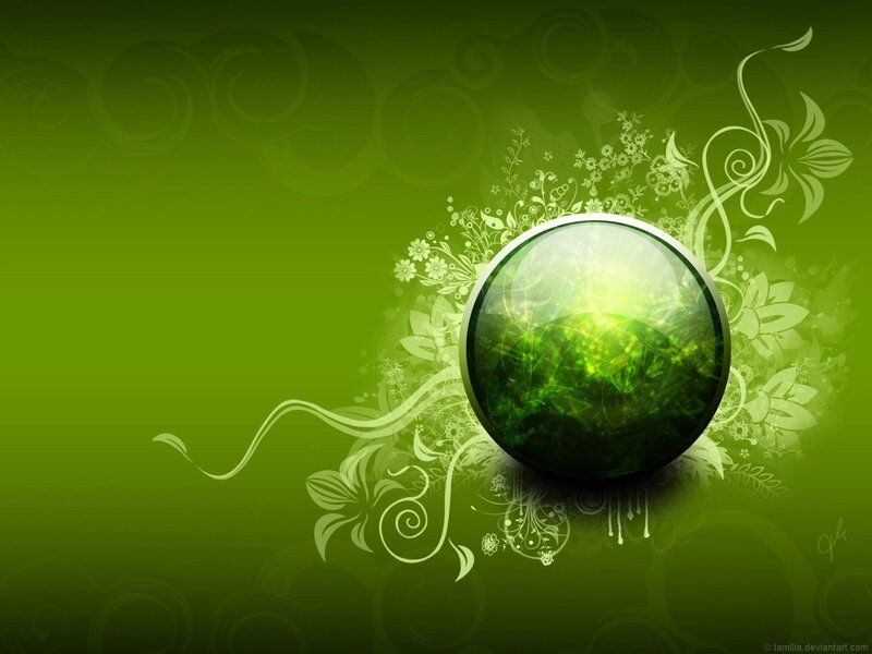 Green Glass Sphere — Calm, Digital Art