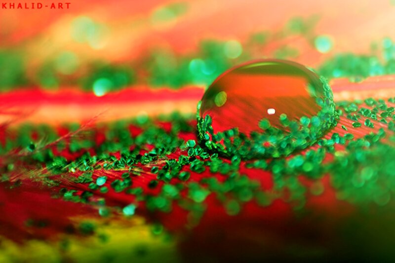 Green Glitter on Red Surface