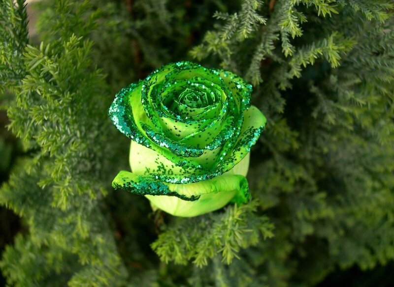 green glitter rose
