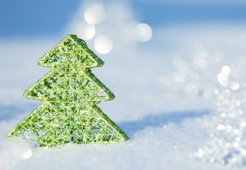 Green Glitter Tree in Snow — Festive