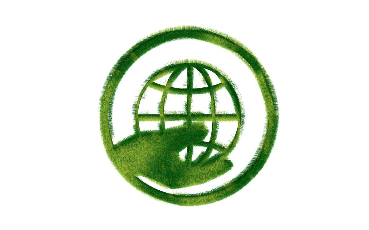 green globe and hand symbol