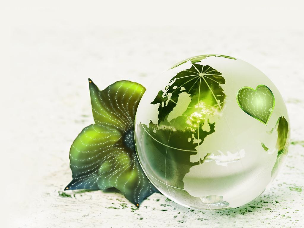 green globe with leaf and heart