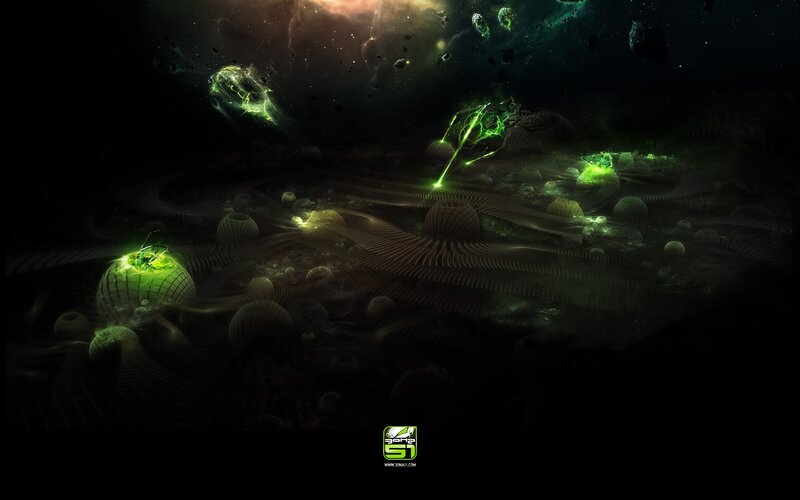 Green Glowing Alien Landscape