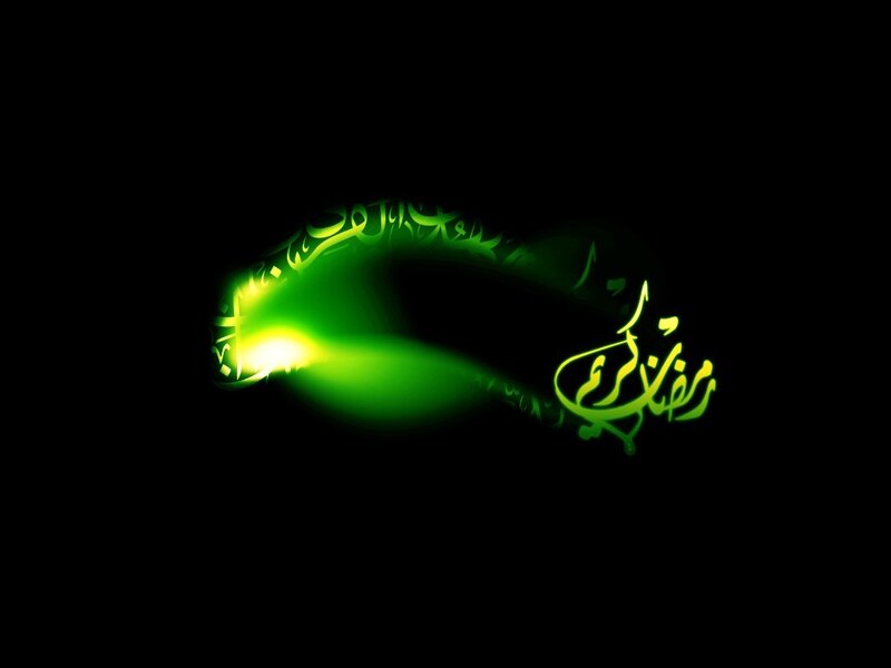 Green Glowing Arabic Text — Black