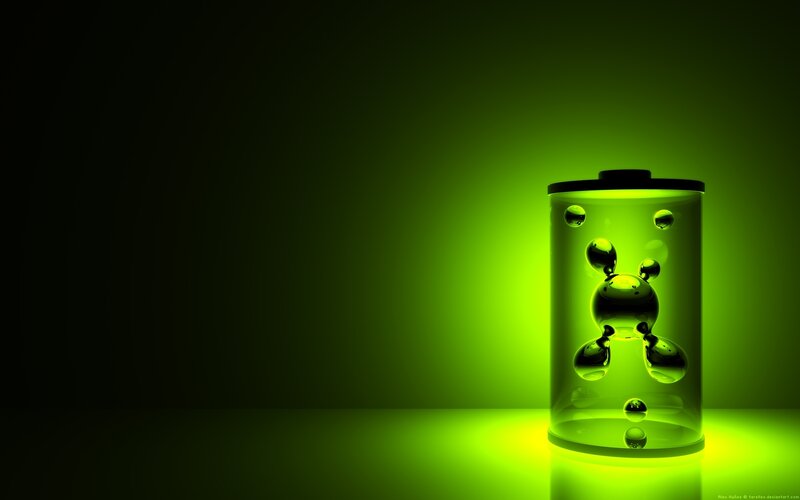 green glowing battery