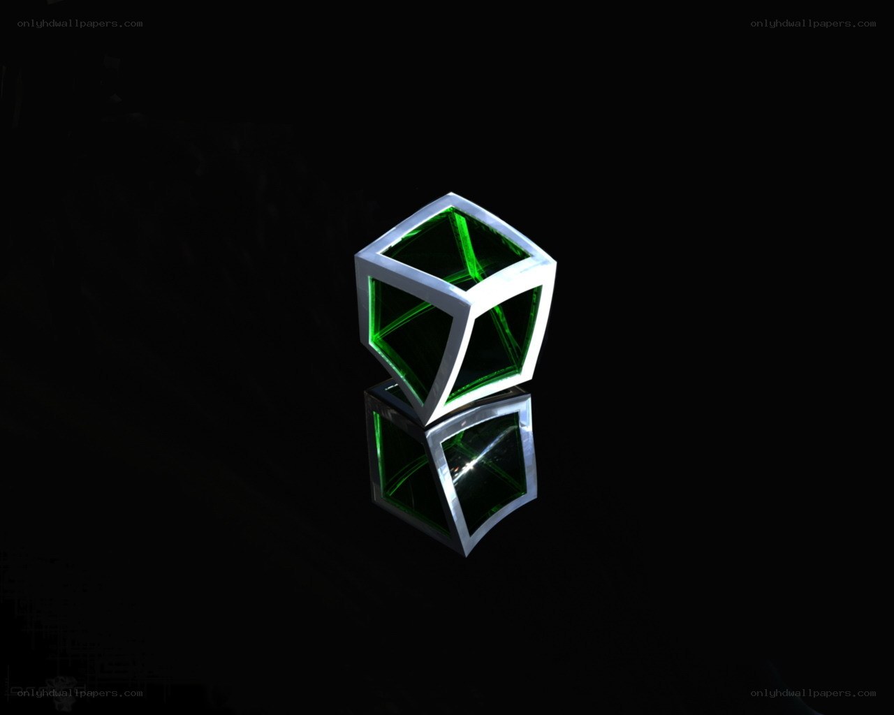 green glowing cube on black