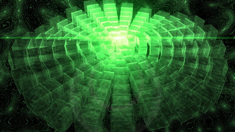 Green Glowing Cubes — Abstract