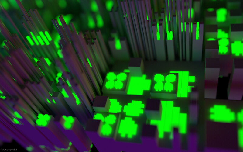 green glowing digital structures