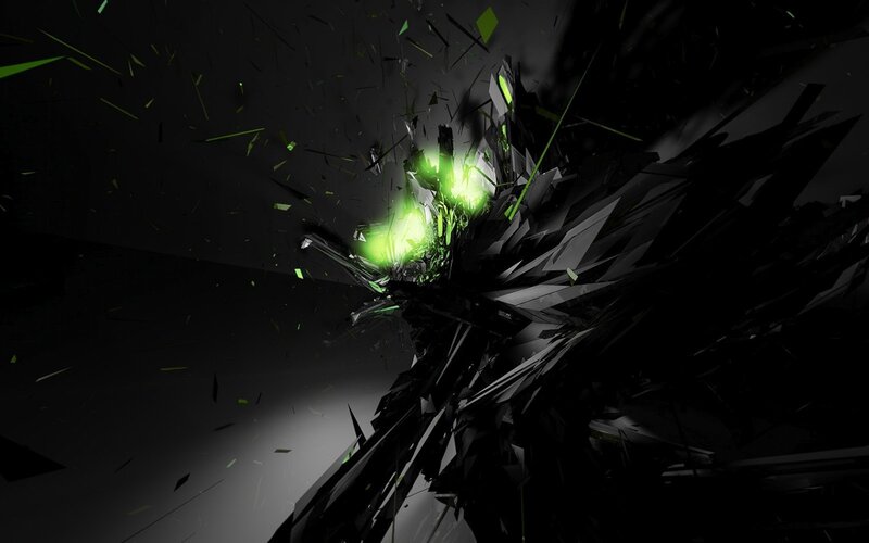 Green Glowing Explosion — Black, Dramatic, Digital Art, Shards, Debris, Light