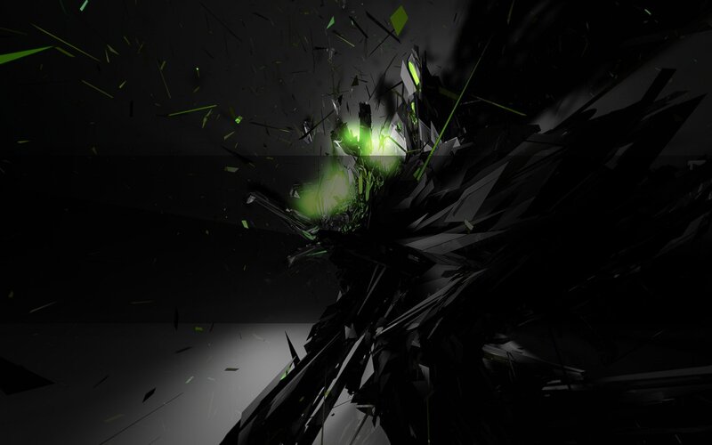 Green Glowing Explosion — Black, Dramatic, Digital Art, Shards