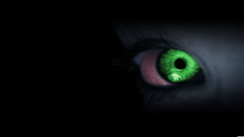 Green Glowing Eye — Black, Dramatic