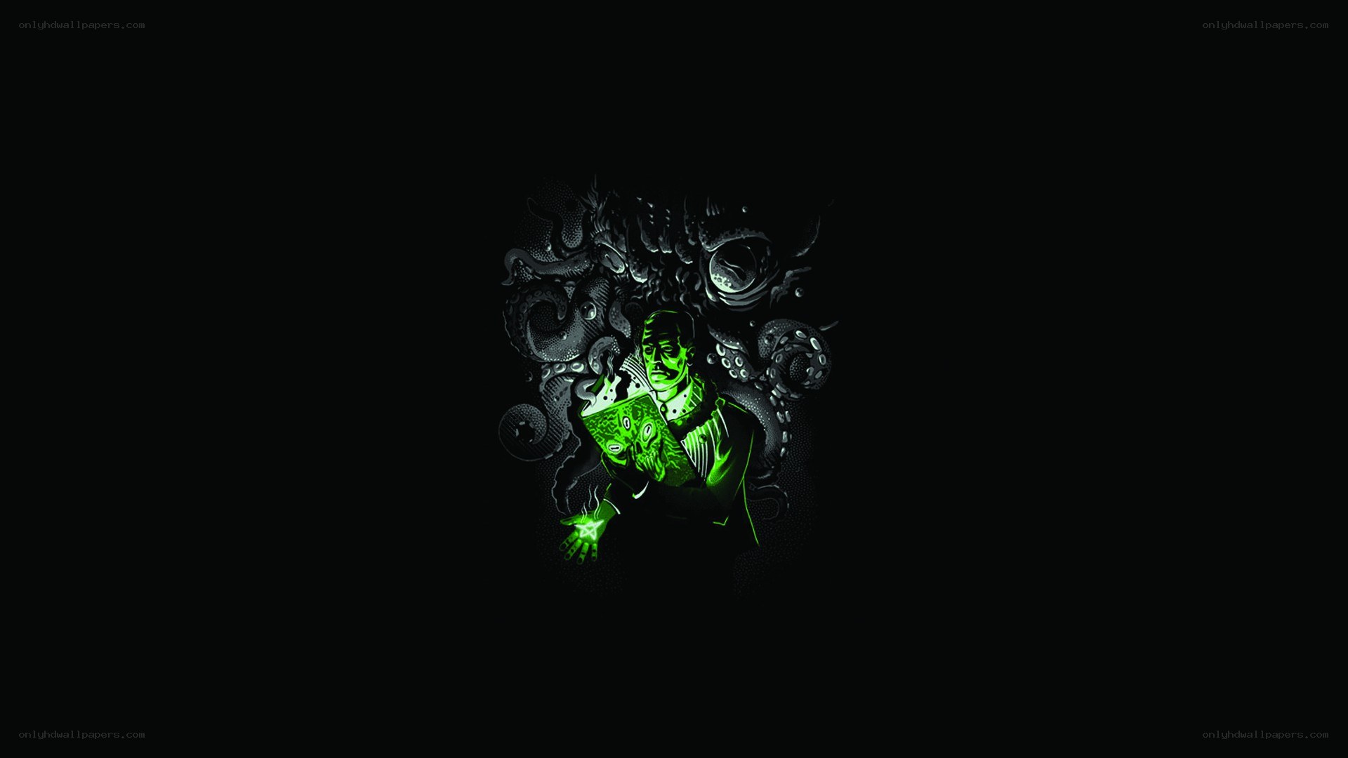 green glowing figure with tentacles