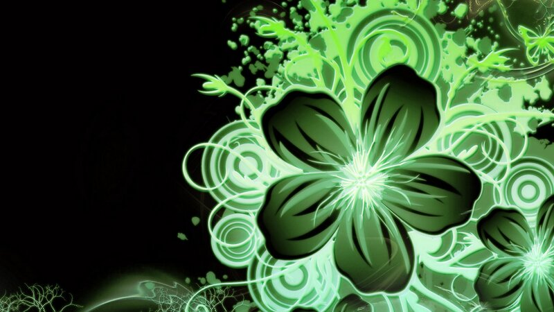 Green Glowing Flower — Vibrant, Digital Art, Flowers