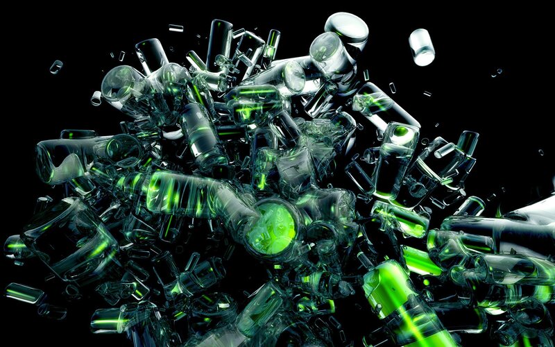 Green Glowing Glass Tubes — Abstract