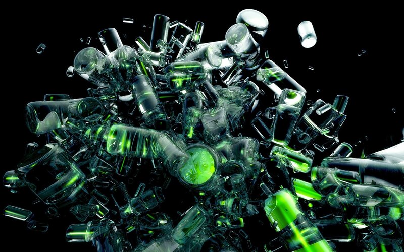 Green Glowing Glass Tubes — Dramatic