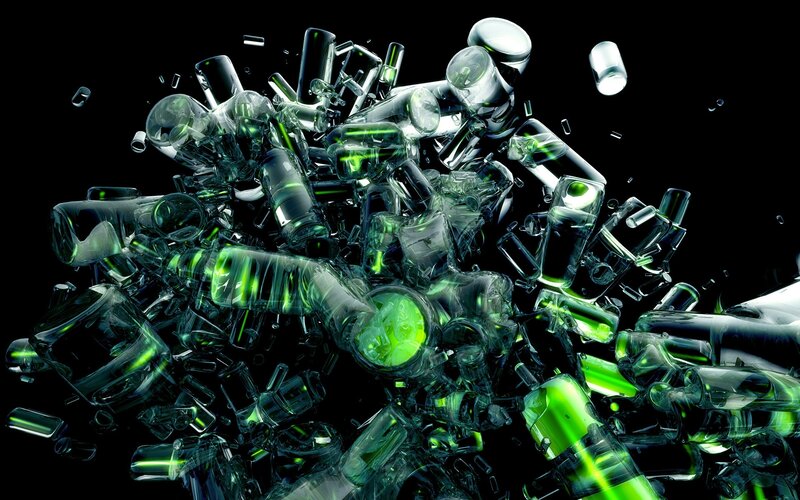 Green Glowing Glass Tubes