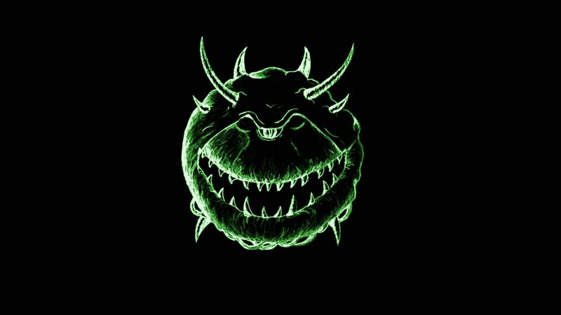 Green Glowing Monster Head — Black
