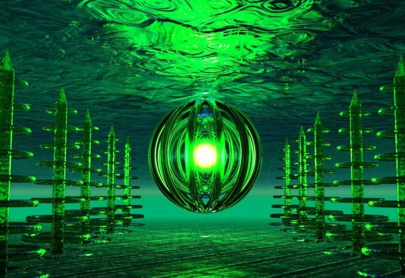 Green Glowing Orb Underwater