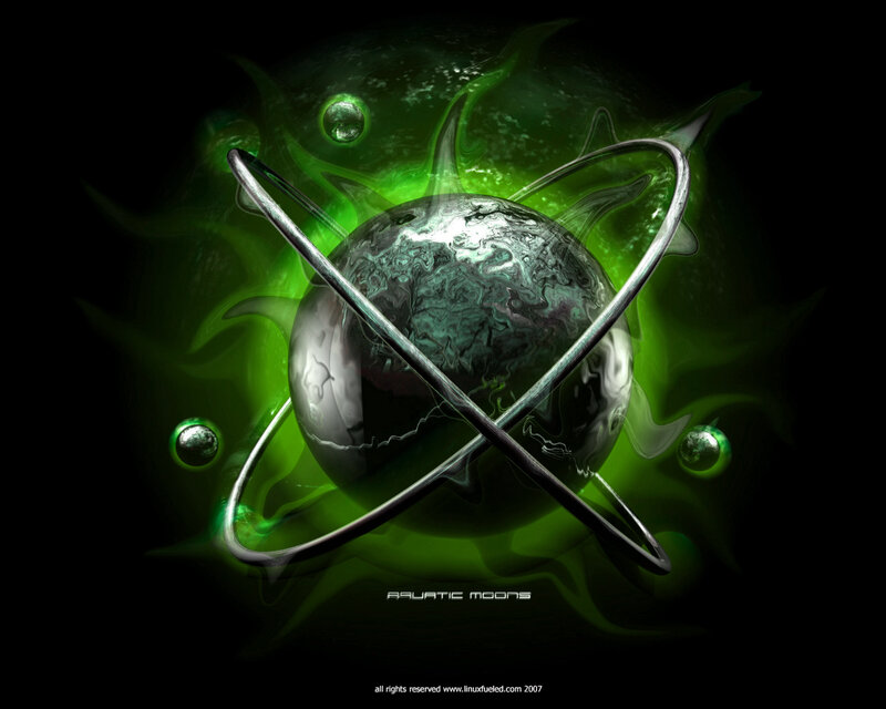 Green Glowing Planet with Rings
