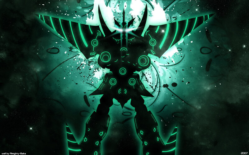 green glowing robot silhouette
