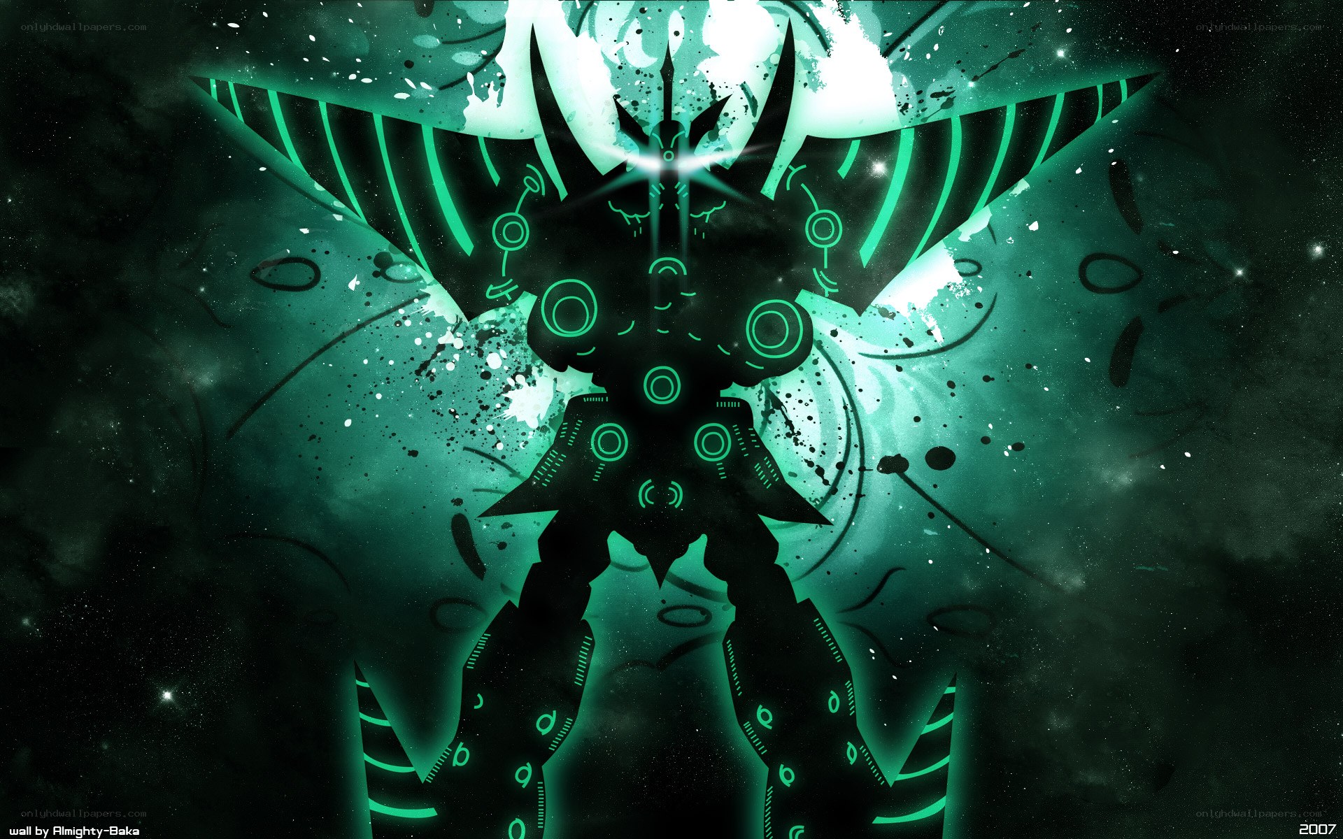 green glowing robot silhouette
