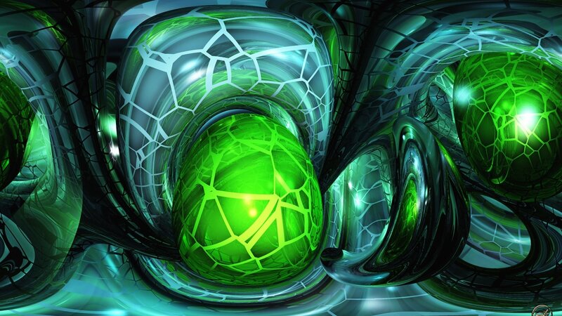 Green Glowing Spheres — Abstract