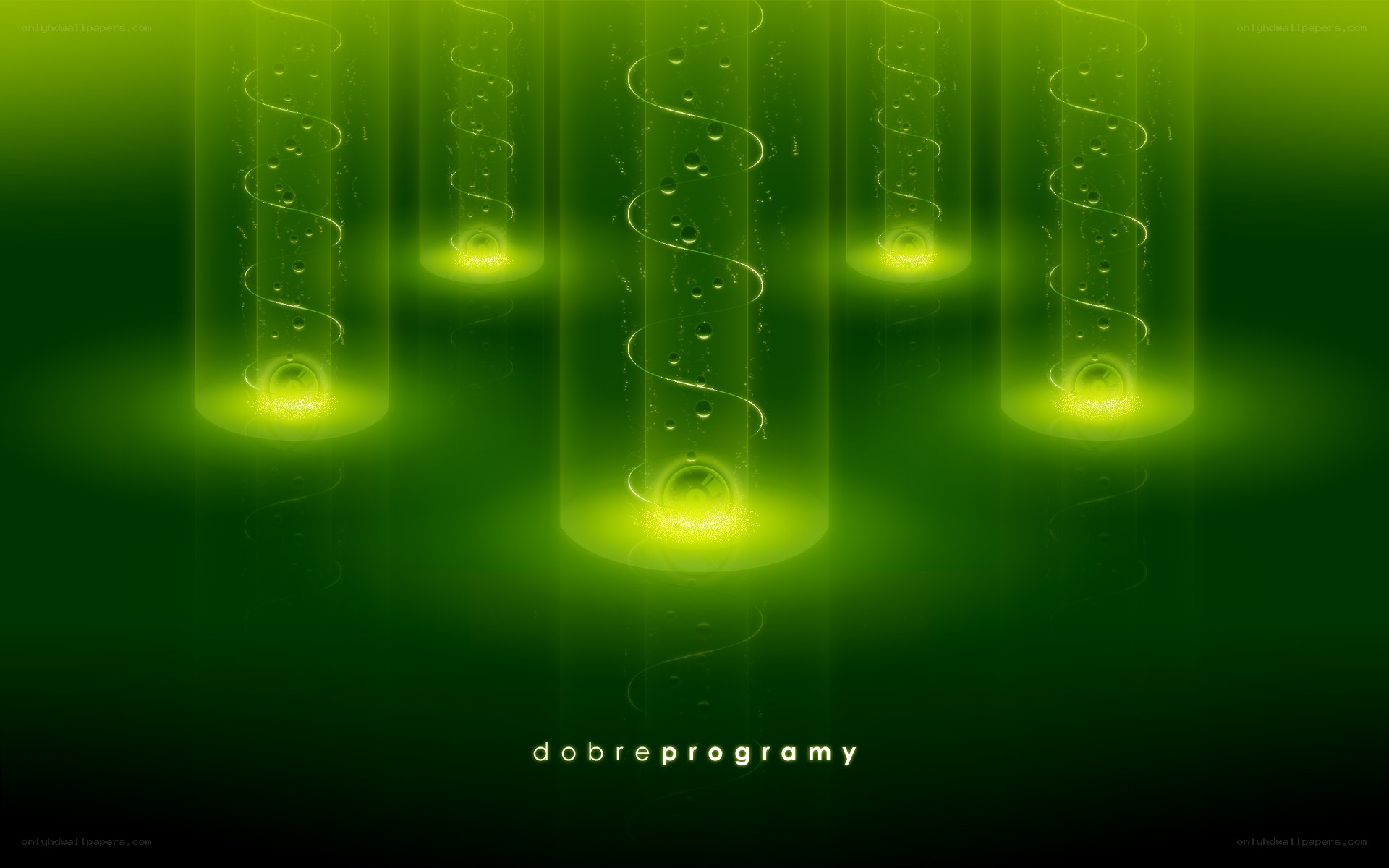 green glowing tubes with bubbles