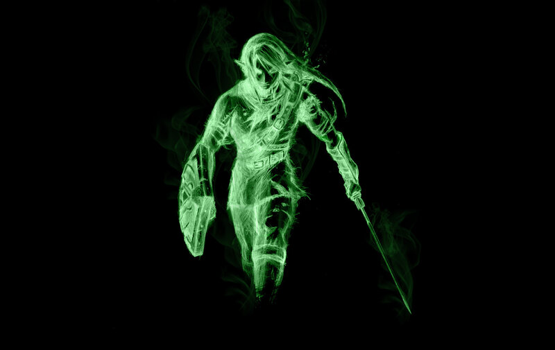 green glowing warrior figure