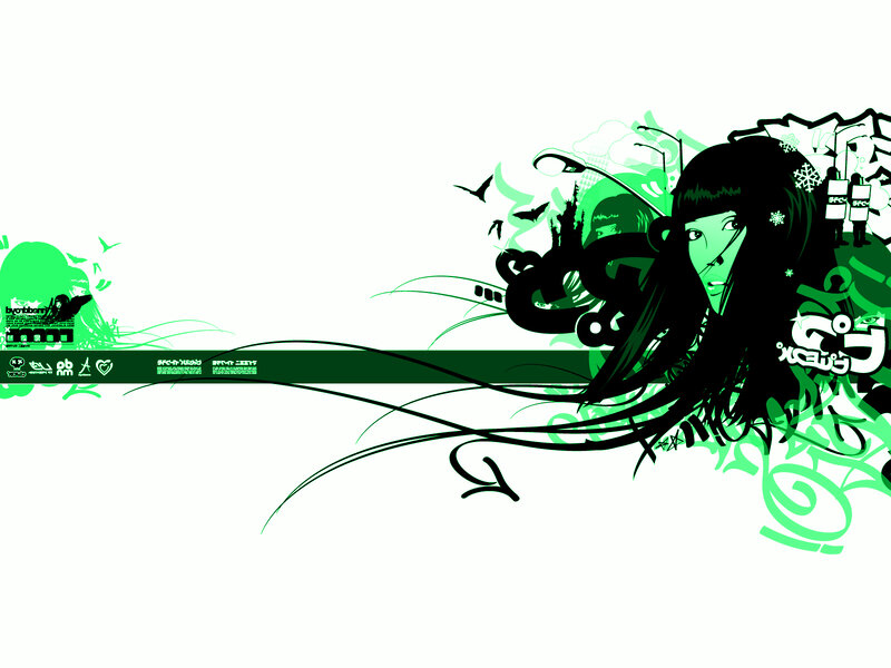 green graffiti art with anime girl