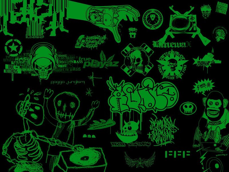 green graffiti collage art