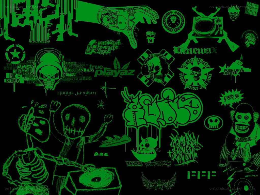 green graffiti collage art