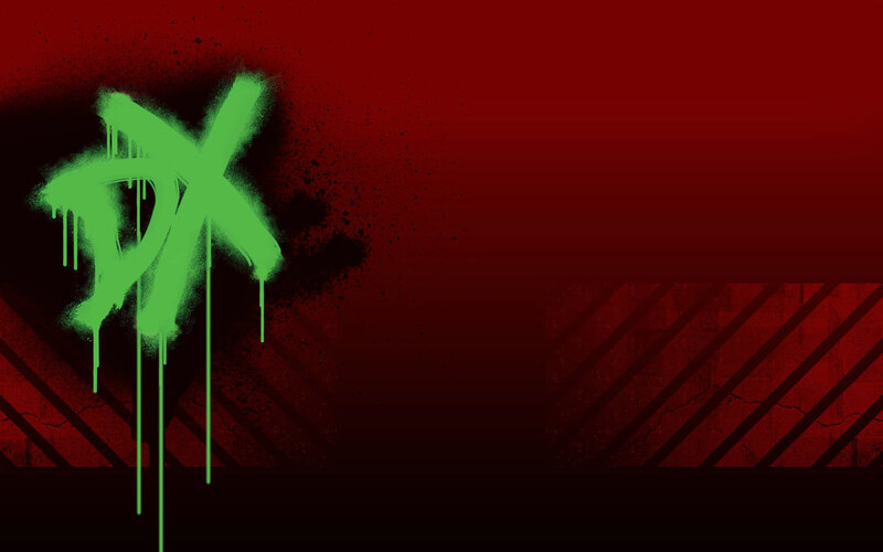 green graffiti logo on red background