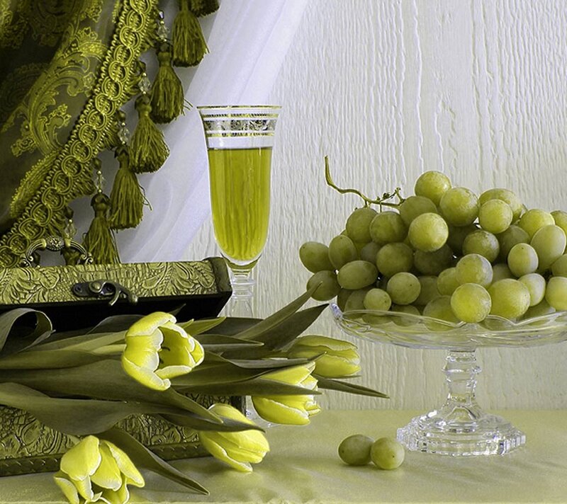 Green Grapes and Tulips