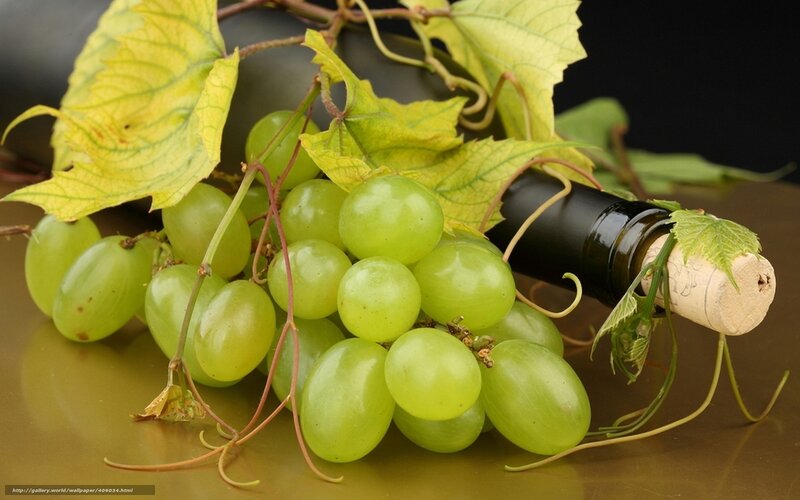 Green Grapes and Wine Bottle — Calm
