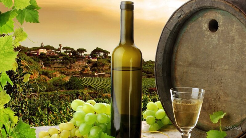 Green Grapes and Wine Bottle