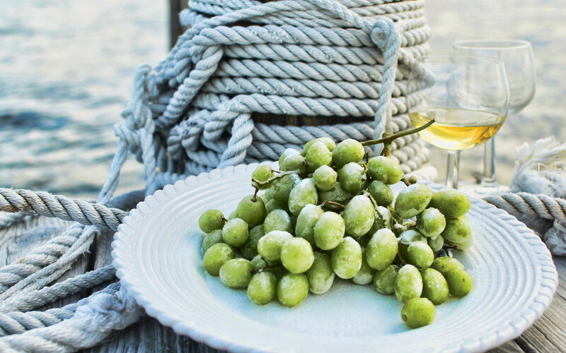 Green Grapes on Plate — White, Serene