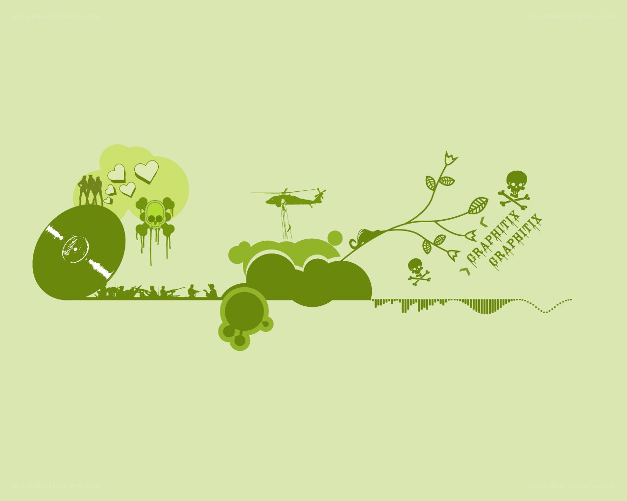 green graphic art collage