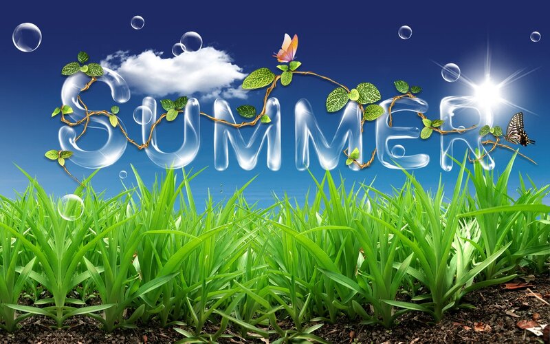 Green Grass and Summer Text — Blue