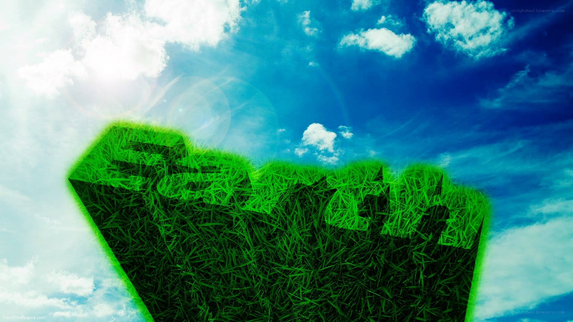 green grass block under blue sky