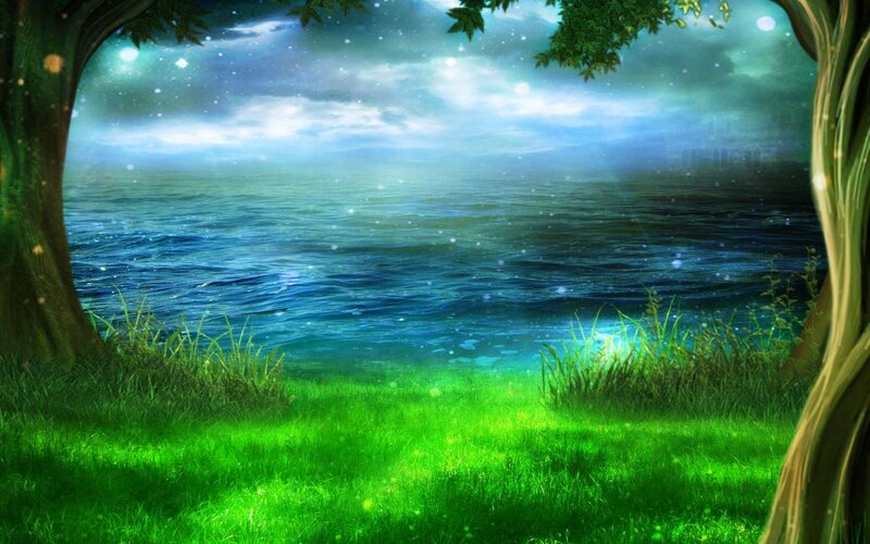Green Grass by Ocean