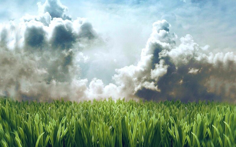 Green Grass Field — Dramatic, Digital Art, Clouds, Sky