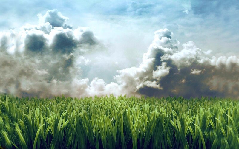 Green Grass Field — Dramatic, Digital Art, Clouds