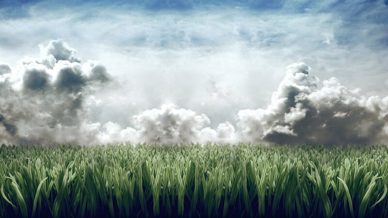 Green Grass Field — Dramatic, Photograph, Clouds, Sky
