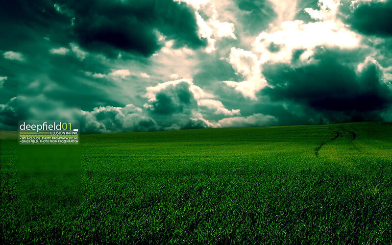 Green Grass Field — Dramatic, Photograph, Clouds