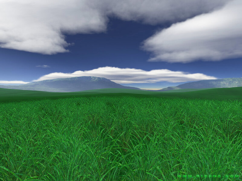 Green Grass Field — Serene, Afternoon, 3d Render, Mountains